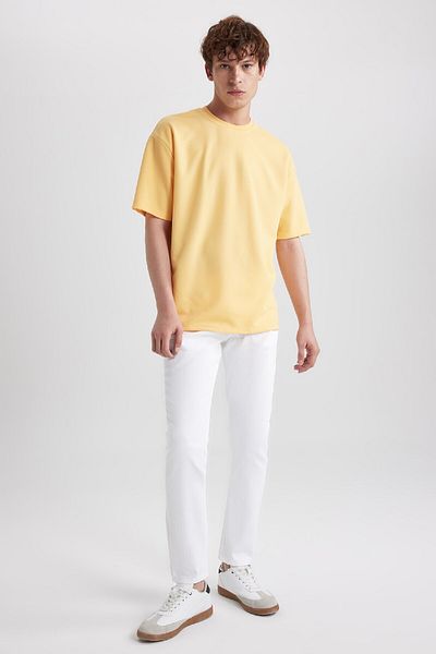 DeFacto Oversize Wide Fit Crew Neck Short Sleeve Basic Plain Heavy Fabric T-Shirt X3926Az23Au