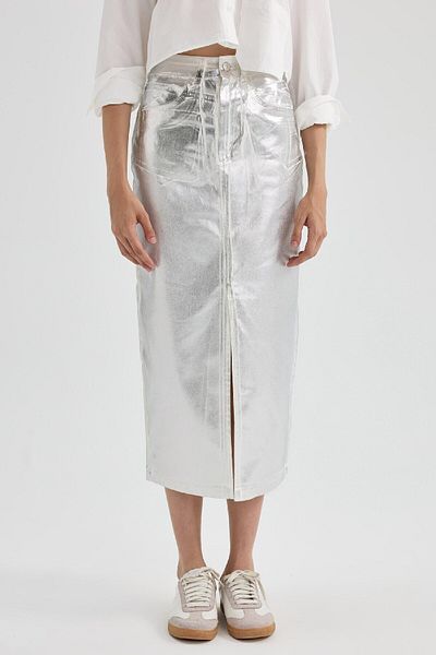 DeFacto Přiléhavá kovová sukně Gabardine Midi Slit B4495ax23au