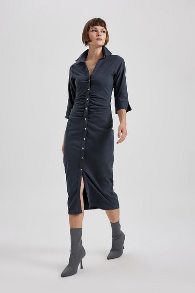 DeFacto Hemdkragen, Knopfleiste, halbe Ärmel, Midikleid A3176ax23au