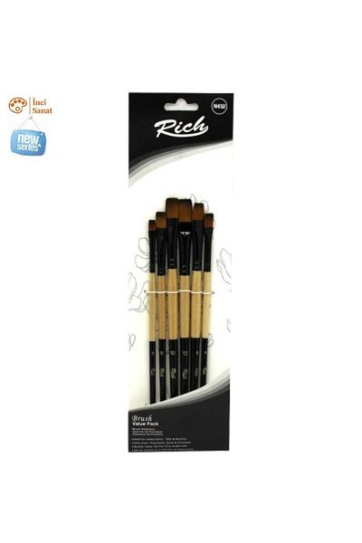 İNCİ TUVAL New Series 6 Flat Stroke Set 6 Brushes (2,4,6,8,10,12 Number)