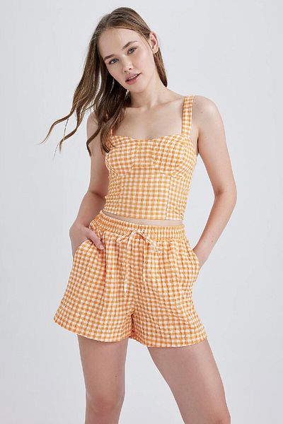 DeFacto Heart Collar Gingham Crinkle Μπλούζα - Strappy B1856ax23hs