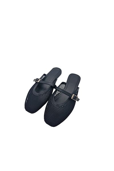 aayak&kabımofficial Black Mesh Women's Slippers – Comfortable Model That Completes Summer Elegance