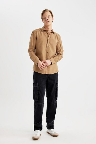 DeFacto Slim Fit Slim Fit Βαμβακερό Μασίφ μακρυμάνικο πουκάμισο A4644ax24sp