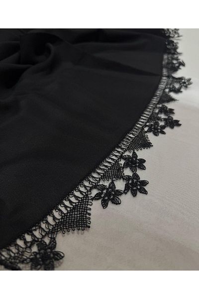 arzumçeyiz 3 Edges Embroidered Handcrafted Needlepoint Mevlüt Hijab 140 * 70 cm Size - Black