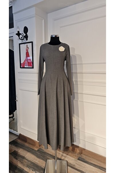 BukrinaCo Gri parçalı tesettür elbise