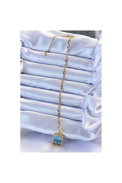 Skygo 316L Steel Chain Gold Color Blue Enamel Moon Figure Tarot Necklace - Tj-Bko9213