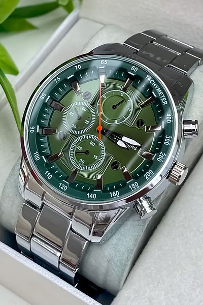 S.POLO Silver Color Khaki Dial Men's Wristwatch with Bracelet Gift