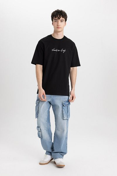 DeFacto Van Gogh Comfort Regular Fit Comfortable Fit Crew Neck Back Printed Short Sleeve T-Shirt B5517Ax24Sp