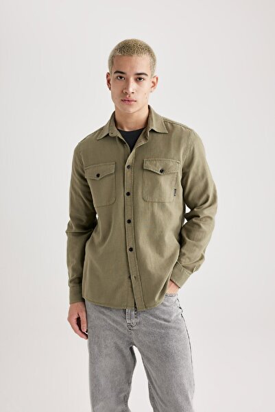 DeFacto Basic-Langarmshirt aus einfarbiger Baumwolle mit normaler Passform und Polokragen B2654ax24sp