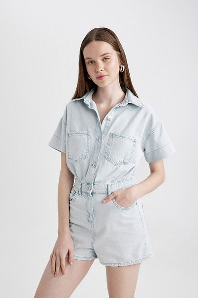 DeFacto Kurzärmliger Mini-Jeans-Jumpsuit B7072AX24SP