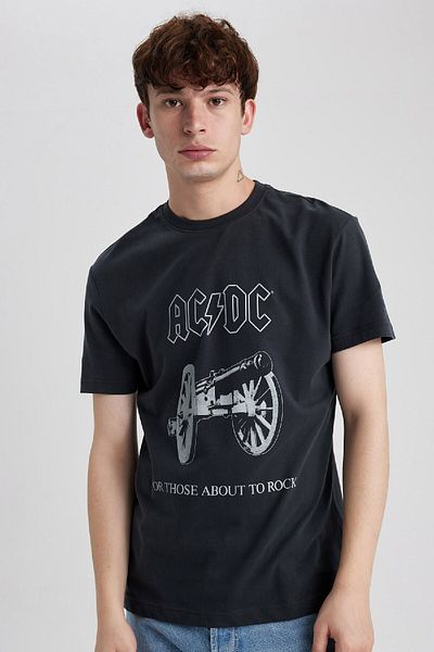 DeFacto Μπλουζάκι με κοντό μανίκι ποδηλάτου Ac/dc B5328ax23wn