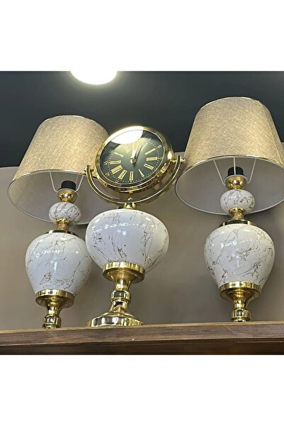 AC STORY 3LÜ SERAMİK LÜX ABAJUR SAAT SET