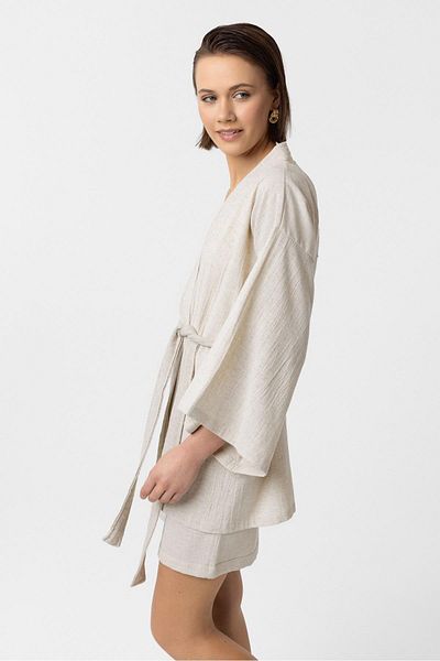 Deriderim Cream Natural Linen Shorts Suit Kimono