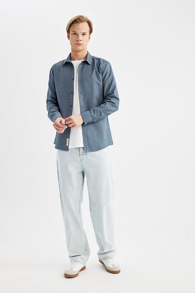 DeFacto Slim Fit karcsúsított pamut alap sima hosszú ujjú ing A4644ax24sp