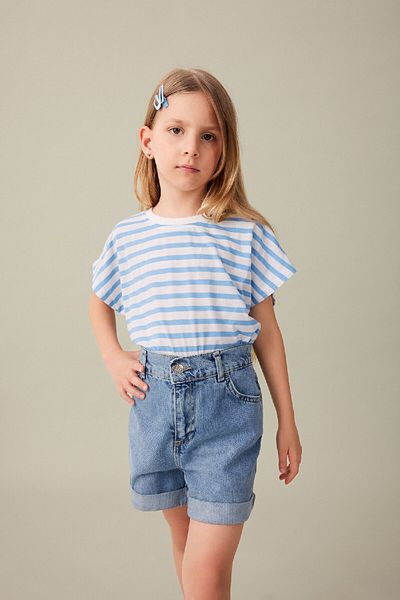 DeFacto Tricou supradimensionat pentru fetiță, cu mânecă scurtă, cu decolteu în dungi B6697a824sm