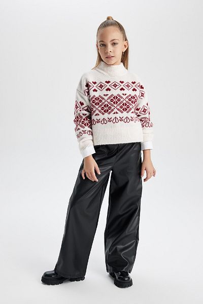 DeFacto Girl's Christmas Themed Crew Neck Knitwear Sweater B2666A823Wn