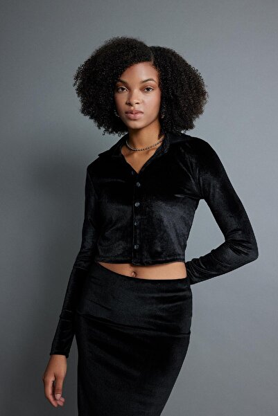 DeFacto Fitted Kadife Uzun Kollu Crop Gömlek B6530ax23wn
