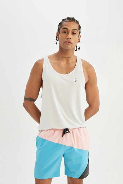 DeFacto DeFactoFit Regular Fit bedruckte, dehnbare, strukturierte Badeshorts in kurzer Länge B5999AX24HS