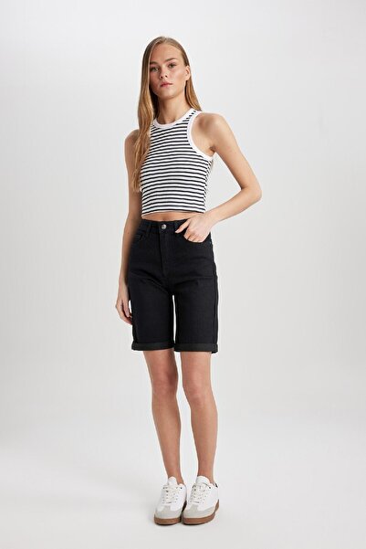 DeFacto Regular Waist Fold Leg Basic Rovné džínové šortky A1958ax24sm