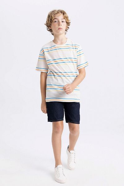 DeFacto Tricou cu mânecă scurtă cu dungi B6157A824HS pentru băiat