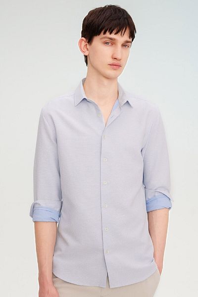 DeFacto Cămașă cu mânecă lungă, cu guler polo, slim fit, cu textura în fagure B6476ax24sp