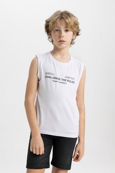 DeFacto Chłopięcy tank top z okrągłym dekoltem i nadrukiem - B6161A824HS