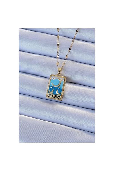 Skygo 316L Steel Chain Gold Color Blue Enamel Moon Figure Tarot Necklace - Tj-Bko9213