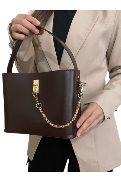 Melos Butik Geantă de mână și de umăr pentru femei, maro închis, cu detaliu l...