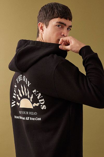 DeFacto Übergroßes Sweatshirt mit Kapuze und bedrucktem Rücken und halbem Reißverschluss – B4804ax24sp