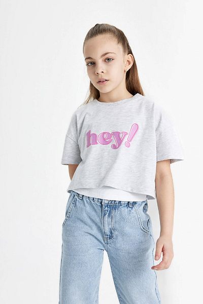 DeFacto Girl's Crew Neck Printed Crop Short Sleeve T-Shirt B7181A824Sm