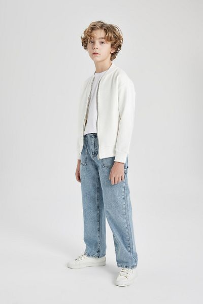 DeFacto Boys' Seasonal Bomber Cardigan - College Collar, Zip Pocket, Lightweight Z3050A624Sp