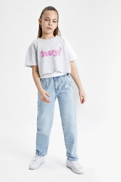 DeFacto Girl's Crew Neck Printed Crop Short Sleeve T-Shirt B7181A824Sm