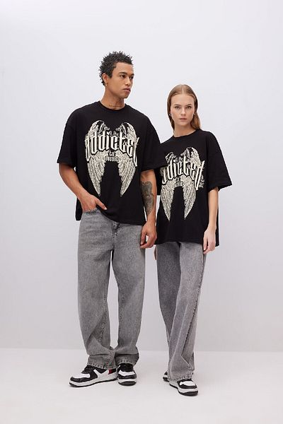 DeFacto Μπλουζάκι Unisex Oversize Wide Fit Crew με εμπριμέ κοντομάνικο μπλουζάκι B6802ax24sm