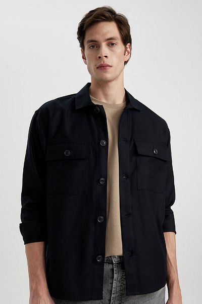 DeFacto Relax Fit Polo Neck Pocket Λεπτομερές μπουφάν πουκάμισο B3903ax24sp