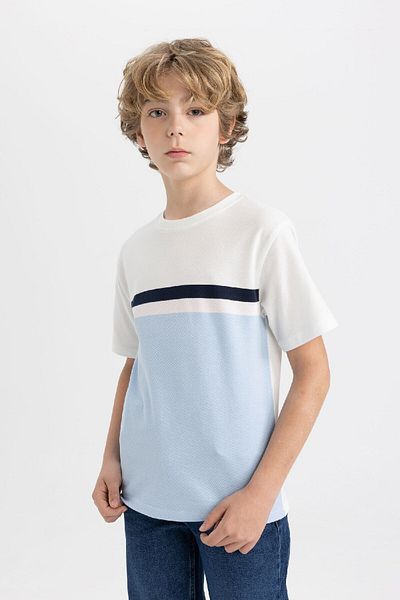 DeFacto Boy's Crew Neck Color Block Pique Short Sleeve T-Shirt B6855a824sm