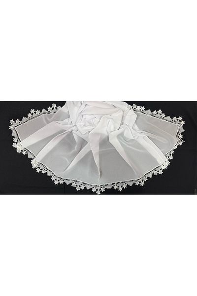 arzumçeyiz 3 Edges Embroidered Handcrafted Needlepoint Mevlüt Hijab 140 * 70 cm Size - White