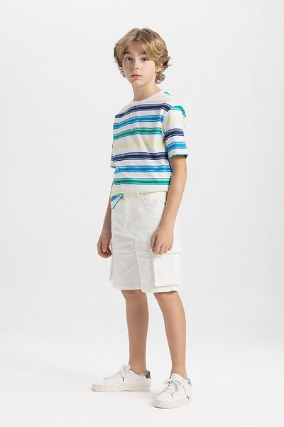 DeFacto Tricou cu mânecă scurtă din bumbac, cu dungi, cu gâtul turn, pentru băiat B6389A824HS