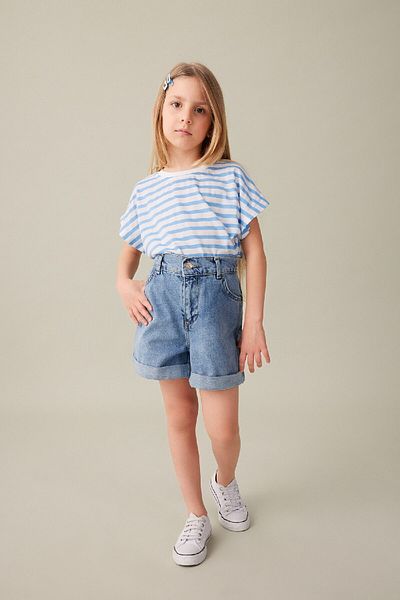 DeFacto Tricou supradimensionat pentru fetiță, cu mânecă scurtă, cu decolteu în dungi B6697a824sm