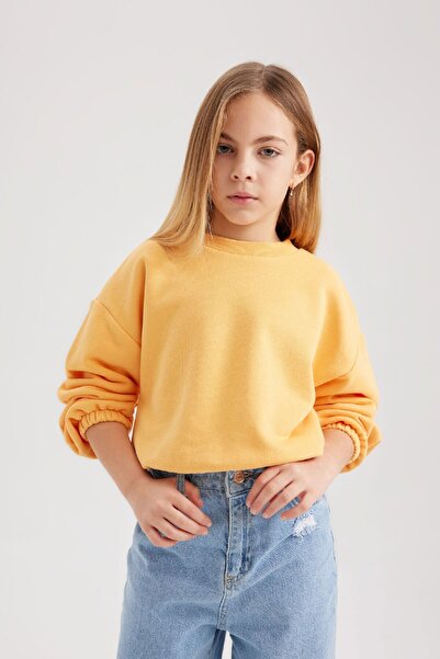 DeFacto Girl's Crew Neck Sweatshirt - Regular Fit