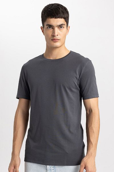 DeFacto Slim Fit Slim Fit Crew Neck Modal Μικτό βαμβακερό Basic μασίφ κοντομάνικο μπλουζάκι M6606az24sp