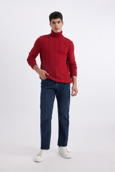 DeFacto Standard Fit Regular Cut Hair Braided Turtleneck Knitwear Sweater B8882Ax23Wn