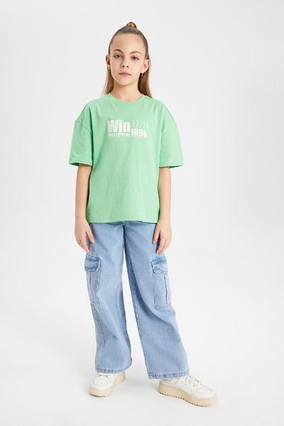 DeFacto Girl's Crew Neck Printed T-Shirt - Relax Fit, Short Sleeve B5096A824Sm