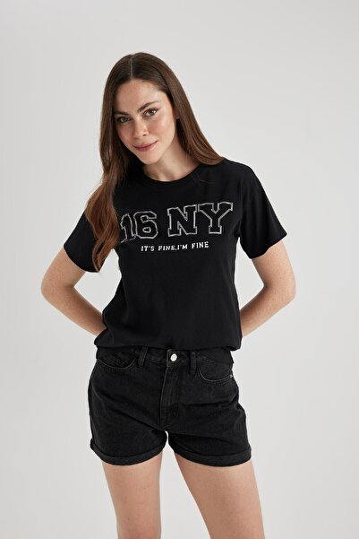 DeFacto Regular Fit Bisiklet Yaka Baskılı Kısa Kollu Tişört B6753ax24sm