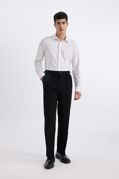 DeFacto Slim Fit Slim Fit Polo γιακά ριγέ μακρυμάνικο πουκάμισο B6487ax24sp