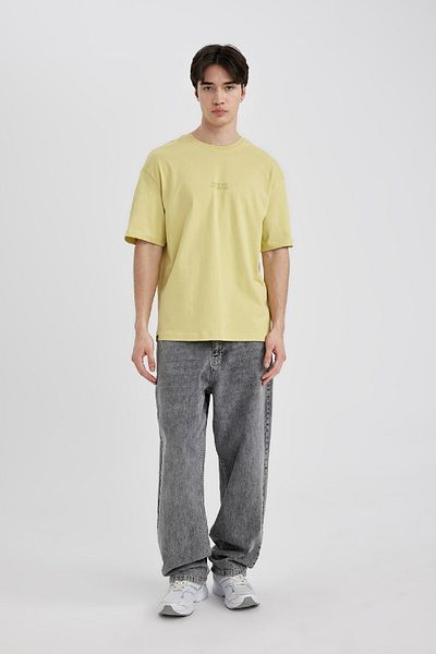 DeFacto Comfort Regular Fit Άνετη εφαρμογή με λαιμόκοψη πίσω με στάμπα κοντομάνικο μπλουζάκι B8491ax24sm