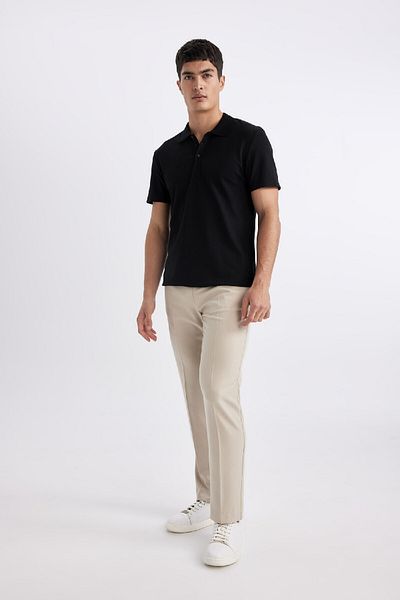 DeFacto Slim Fit Slim Fit κοντομάνικο βαμβακερό Modal Blended Basic μασίφ μαύρο μπλουζάκι πόλο M6609az24sp