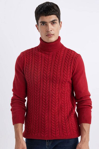 DeFacto Standard Fit Regular Cut Hair Braided Turtleneck Knitwear Sweater B8882Ax23Wn