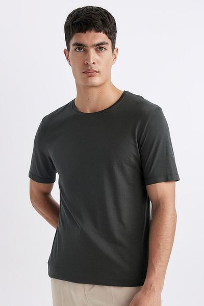 DeFacto Slim Fit Slim Fit Crew Neck Modal Μικτό βαμβακερό Basic μασίφ κοντομάνικο μπλουζάκι M6606az24sp