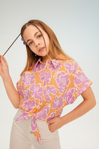 DeFacto Gemustertes Crop-Kurzarmshirt für Mädchen B5064a824sm