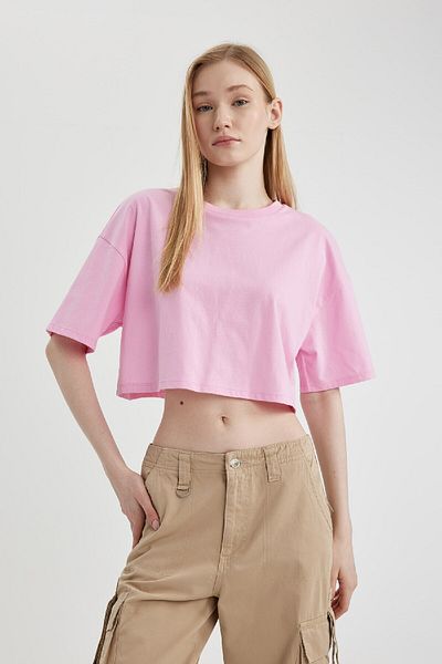 DeFacto Coool Loose Fit Crew Neck Basic Solid Short Sleeve T-Shirt X2381Az24Sm